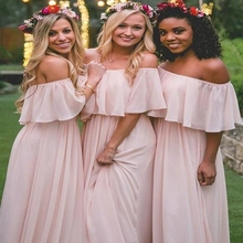 Chiffon Long Bridesmaid Dresses Elegant Pink Off The Shoulder Beach Bohemian Maid of Honor Wedding Party Bridesmaid Gown 2024 - buy cheap