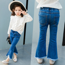 Girls Jeans New Fashion Children Fringed Bell-bottoms Trousers Baby Girl High Quality Stretch Denim Pant Kids Clothes For Spring 2024 - buy cheap