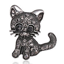 Rinhoo Vintage Black Crystal Cute Cat Brooch Pins 28*31*3mm Women Brooch 2018 Fashion pin up Brooch Accessories 2024 - buy cheap