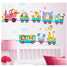 FAROT Animal Train Wall Decal Stickers Vinyl Art Kids Baby Nursery Room Cartoon Decor Animal Train Wall Sticker 2024 - buy cheap
