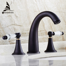 Basin Faucets Black Brass Deck Mounted Widespread Bathroom Faucet 3 Pcs Ceramics Double Handle Lavatory Sink Mixer Taps SY-057R 2024 - buy cheap