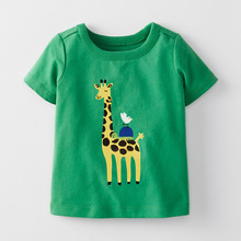 Pouco Maven Nova Roupa de Crianças de Verão Curto O Pescoço Verde Girafa Pinted Malha Animal Dos Desenhos Animados de Algodão Meninas Camiseta Casual Tee 2024 - compre barato