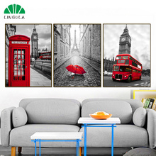 Londres vermelho ônibus telefone cabine de paris guarda-chuva poster artístico, nórdico, preto branco, imagens para decoração da sala de estar, decoração de casa 2024 - compre barato