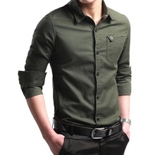 Camisa militar masculina de alta qualidade, camisa de 100% algodão para homens de negócios, camisa slim de marca com manga comprida, 2021 2024 - compre barato
