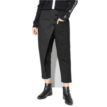 New 2019 Fashion Elastic Waist Women Slim Harem Pants Button Patch Patchwork Black Casual Trousers RE2447 2024 - buy cheap