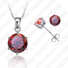Classic 8 Colors Cubic Zirconia  925 Sterling Silver Jewelry Sets  6 Claws Stud Earring Pendant Necklace 18"  Chain 2024 - buy cheap