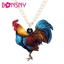 Bonsny Acrylic Floral Anime Rooster Chicken Necklace Pendant Chain Choker Farm Animal Jewelry For Women Girls Teens Accessories 2024 - buy cheap