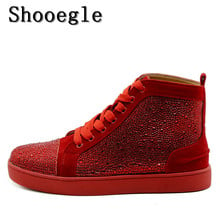 SHOOEGLE Red Gold White Men Rhinestone Sneaker High-top Diamond Lace-up Ankle Boots Zapatillas Hombre Casual Shoes Man EU39-EU47 2024 - buy cheap