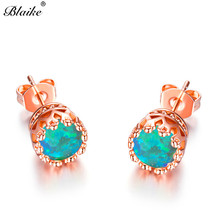 Blaike Retro Rose Gold Filled Opal Crown Stud Earrings for Women Green/Blue/White/Pink/Purple Fire Opal Earring Fashion Jewelry 2024 - buy cheap