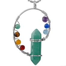 SUNYIK Verde Aventurina Hexagonal Ponto Pingente, 7 Bead Cura Chakra Charme, Para Colar (Cadeia Free) 2024 - compre barato