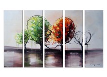 hand painted 5 panel modern abstract oil paintings on canvas wall art trees pictures cuadros decoracion for living room 2024 - buy cheap