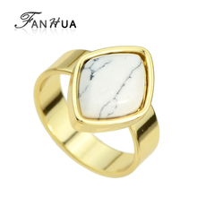 FANHUA Bohemian Jewelry Gold-Color Ring White Blue Stone Rhombic Geometric Boho Finger Marble Ring 2024 - buy cheap