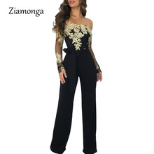 Ziamonga Lace Patchwork Jumpsuit Women Sexy Off Shoulder Slash Neck Long Sleeve Women Jumpsuit Elegant Slim Wide Pants Jumpsuit 2024 - buy cheap