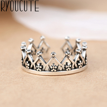 Boêmio punk real prata cor coroa anéis antigos para mulheres jóias de afirmação grande dedo anel de noivado presente de festa 2024 - compre barato