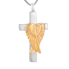 MJD9734	Angel wings Cross Urn Pendant Memorial Ashes Jewelry Cremation Necklace +Free 20 Inch Chain +fill kit 2024 - buy cheap