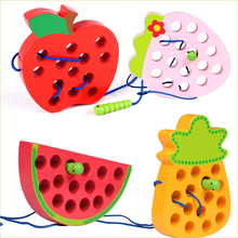 Juguete educativo Montessori para bebé, ayuda para aprendizaje temprano, gusano, comer fruta, manzana, pera, divertido rompecabezas de madera 3D 2024 - compra barato