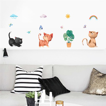 Naughty Cats Wall Stickers For Kids Room Bedroom Baseboard Home Decoration Cartoon Animal Kitten Mural Art Wall Decal Pvc Poster 2024 - buy cheap