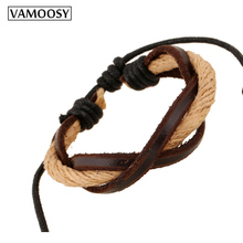 Мужской многослойный Плетеный браслет VAMOOSY, кожаный плетеный браслет в европейском стиле, кожаный браслет в стиле ретро 2024 - купить недорого