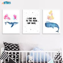 Pink Balloon Whale Cute Nursery Wall Art Canvas Painting Cartoon Posters and Prints Baby Animals Decorative Picture Kids Room 2024 - buy cheap