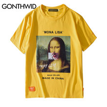 GONTHWID Funny Smoking Mona Lisa T Shirts Streetwear 2020 Men Harajuku Casual Short Sleeve Tops Tees Male Fashion Street Tshirts 2024 - buy cheap