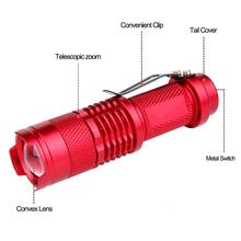 Красный Мини светодиодный фонарик 3500 лм светодиодный фонарик 3 режима масштабируемый регулируемый фокус фонарь Портативный свет AA/14500 аккумулятор 2024 - купить недорого