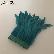 Ra Trading 10meters Peacock Blue Rooster chicken feather trims 30-35cm 12-14inch coque feather trimming sewing on satin ribbons 2024 - buy cheap