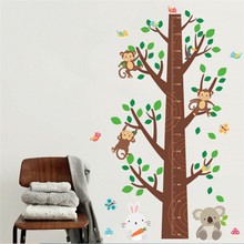 Pegatina de pared de animales, mono, Koala, conejo, árbol de medida de altura, calcomanía de pared para dormitorio de niños, arte, decoración del hogar, póster 3d Mural 2024 - compra barato