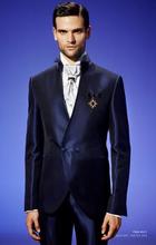 Latest Coat Pant Designs Dark Blue Satin Men Suit Double Breasted Slim Fit 2 Piece Italian Tuxedo Custom Prom Blazer Masculino 2024 - buy cheap