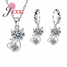 Exquisite Cute 925 Sterling Silver Necklace Earrings With Cat Shape Pendant Jewelry For Woman Girls Lady Gifts Hot Sale 2024 - buy cheap