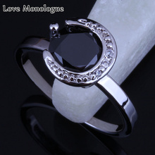 Love Monologue Womens Jewelry Small Round Black imitation Onyx and Crystal Silver Color Ring Size 6 / 7 / 8 Fast Shipping H0112 2024 - buy cheap