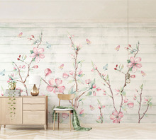 Papel de parede 8d com desenhos para sala, mural 3d, decoração de quartos, decalque para sala de estar, flor de pêssego 2024 - compre barato