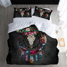 New Feathers Print Bedding Set Soft skull Bedding flower Dreamcatcher Duvet Cover Set black Bedclothes Twin/Queen/King 8size 3Pc 2024 - buy cheap