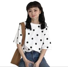 Spring summer women's loose short-sleeved round neck dot short-sleeved T-shirt 2024 - buy cheap