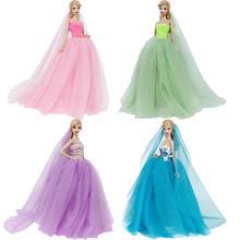 Vestido de noche de cola larga hecho a mano de alta calidad, vestido de fiesta de boda, velo, falda de encaje, accesorios de ropa DIY para muñeca Barbie 2024 - compra barato