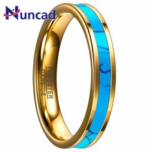 Anel masculino de tungstênio dourado 4mm, joia charmosa de pedra azul para casamento 2024 - compre barato