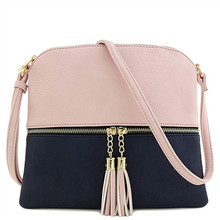 HTNBO New Panelled Zipper Shoulder Bags Women Leather Tassel Crossbody Bag Hit Color Shoulder Bags Messenger Bag bolsa feminina 2024 - buy cheap