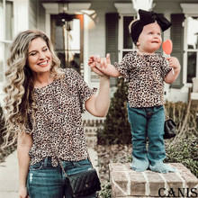 Summer Family Matching Outfits Mother Daughter Clothes Look Leopard Print t-shirt mommy and me dress mom baby kid Sport clothing 2024 - buy cheap