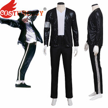 Disfraz compra para MJ Michael Jackson Cosplay negro lentejuelas brazalete trajes chaqueta abrigo prendas de vestir pantalones disfraces por encargo 2024 - compra barato