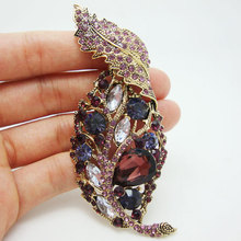 New Vintage Leaf Multi-color Crystal Rhinestone Pendant Gold Tone Brooch Pin 2024 - buy cheap