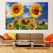 Marco moderno arte de la pared Poster decoración del hogar 3 Panel girasol para la sala de estar lienzo impresión HD pintura cuadros modulares 2024 - compra barato