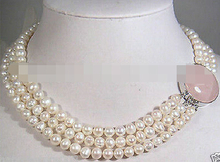 Collar de perlas blancas akoya, 3 filas, 7-8mm, 17-19 pulgadas 2024 - compra barato