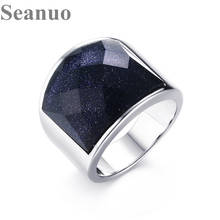 Seanuo Vintage Mens Engagement Rings Stainless Steel Big Blue Stone for Men Fashion Male Jewelry anel masculino US Size 8-12 2024 - buy cheap