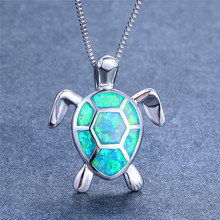 Boho Fashion Female Blue White Green Fire Opal Necklace silver color Necklace Big Turtle Pendants Necklaces For Women 2024 - buy cheap