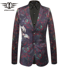 Мужской приталенный Блейзер Plyesxale, модная повседневная мужская куртка с принтом, пиджак для свадьбы, вечеринки, мужской блейзер с двумя пуговицами, Q428, 2018 2024 - купить недорого