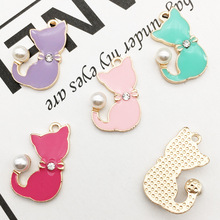 6pcs High Quality Fashion Enamels Charms Gift Multicolor Pearl Cat Alloy Pendant Bracelet Necklace Jewelry Accessories DIY Craft 2024 - buy cheap