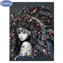 KUFWKEY Indians feather woman Full Square/Round,Diamond Embroidery sale,5D DIY Diamond Painting Mosaic,almaznaya diamond picture 2024 - buy cheap