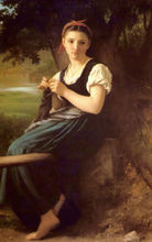 Huge Oil painting Bouguereau Young beauty portrait Knitting girl in forest 36 2024 - buy cheap