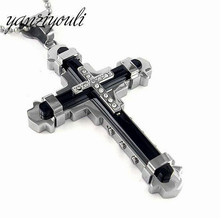 2019 Fashion Classic Gothic Cross Crystal Pendant Necklace for Men Stainless Steel Byzantine Chain Jewelry Colar Masculino 2024 - buy cheap