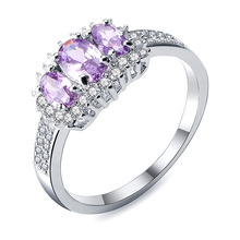 Hainon-anillo de compromiso de Color plateado para mujer, de Color púrpura sortija de compromiso, CZ, cristal ovalado, joyería de boda 2024 - compra barato