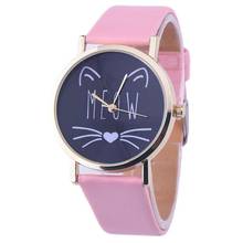 Montre watches women fashion watch 2016 Luxury Cute Cat Pattern PU Leather Band Analog Quartz Vogue Wrist Watch relojes hombre 2024 - buy cheap